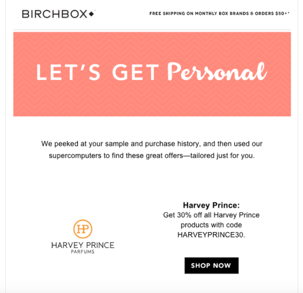 Birchbox persoonlijke mail
